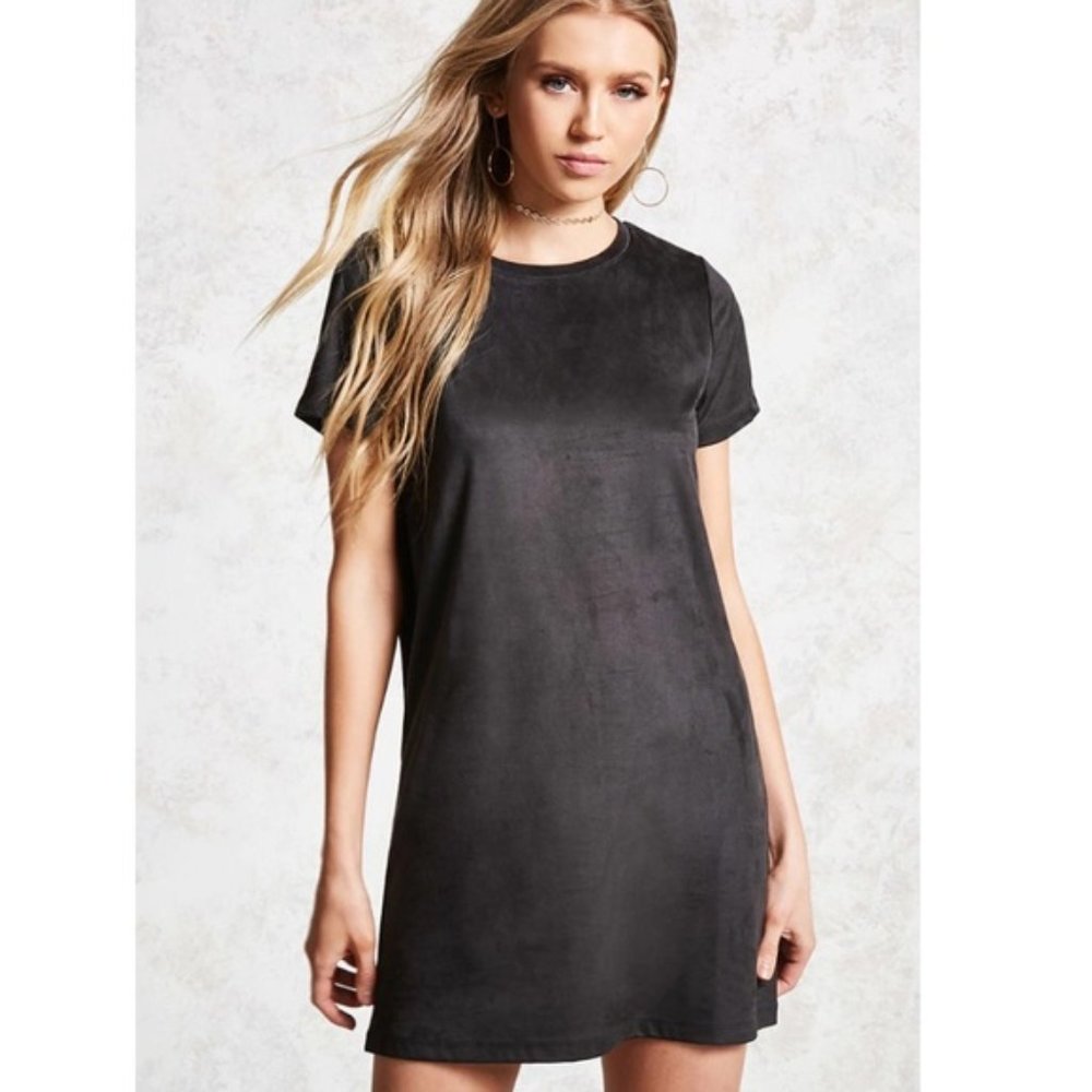Faux Suede T Shirt Shift Dress